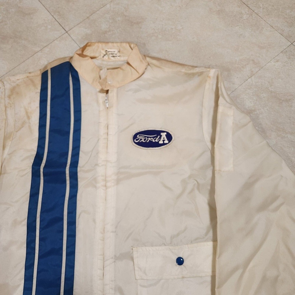 VTG 60s? Ford Model A Racing Jacket Talon Zipper Blue‎ Stripe 1960s 70s USA Made